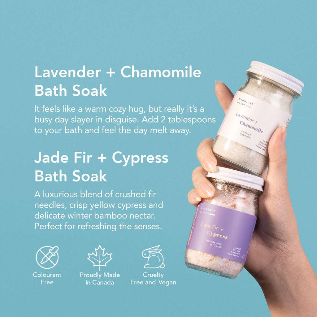 Lavender + Chamomile & Jade Fir + Cypress Bath Soak Duo