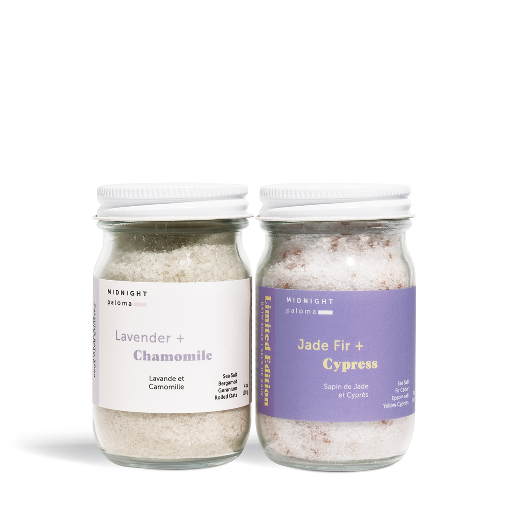 Lavender + Chamomile & Jade Fir + Cypress Bath Soak Duo